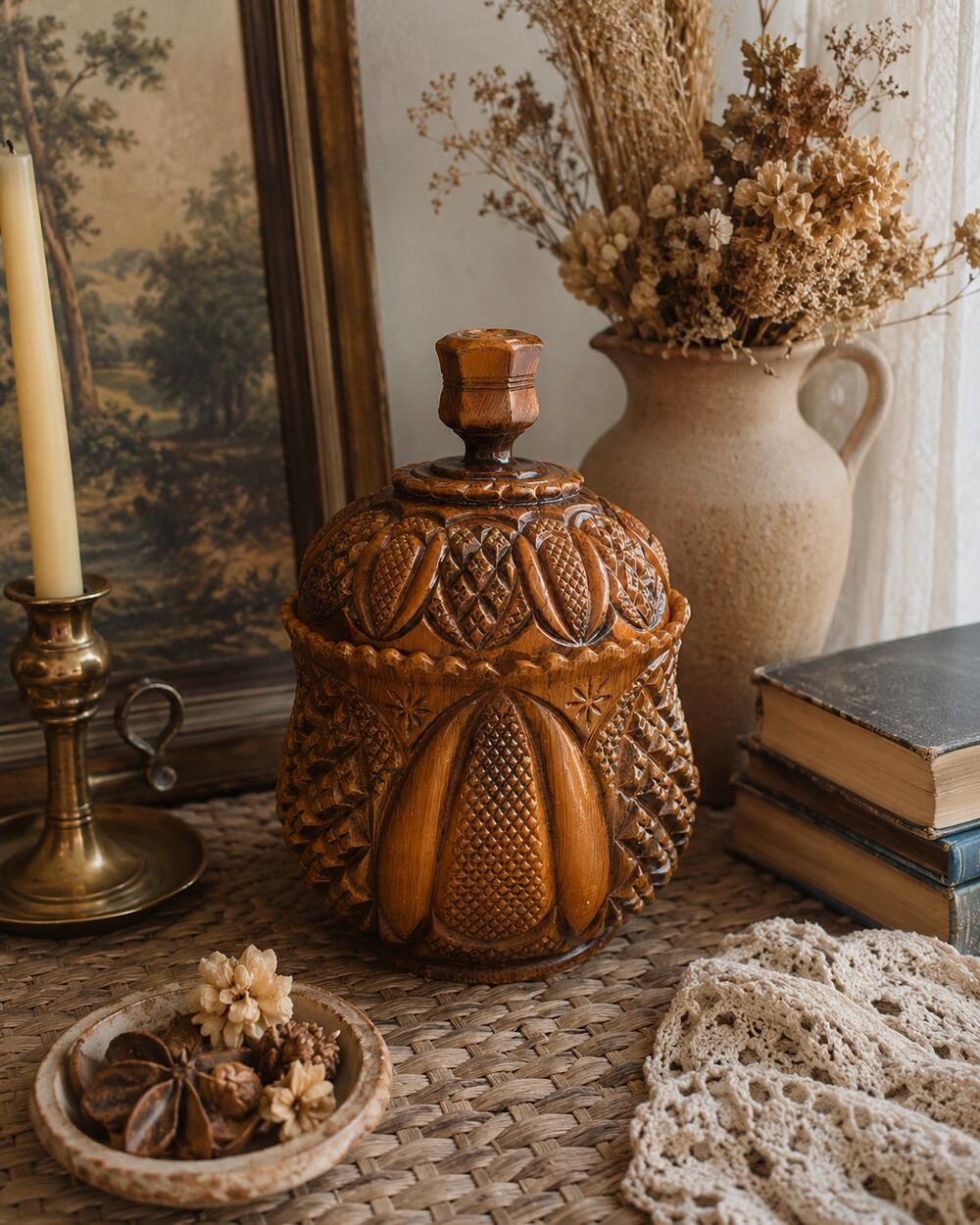 Vintage Winart Pottery Tangerine Candle Lidded Sugar Bowl Harvest Decor